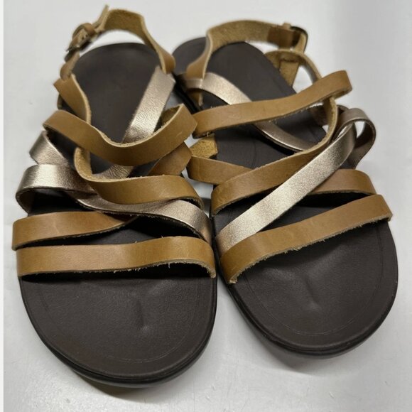 OluKai Shoes - OluKai Awe Awe Sandals Leather Strappy Shoes Open Toe Brown Gold Womens Size 7